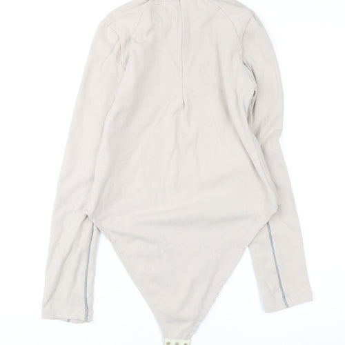 SIXTH JUNE Paris Beige Long Sleeve Bodysuit Women M Zip Neck