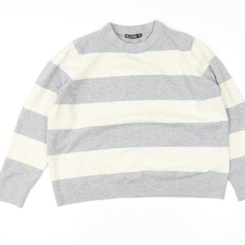 Dunnes Women’s Grey & Cream Striped Pullover Jumper Size L Wool Blend