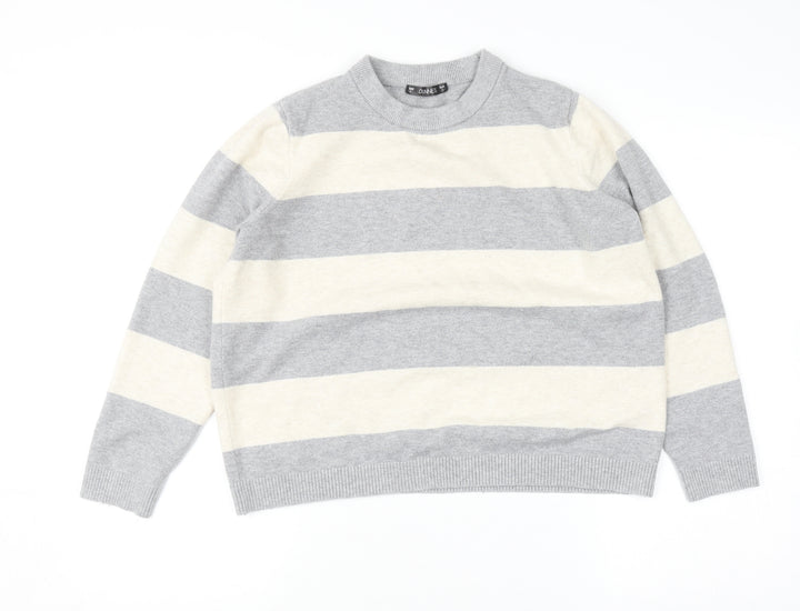 Dunnes Women’s Grey & Cream Striped Pullover Jumper Size L Wool Blend