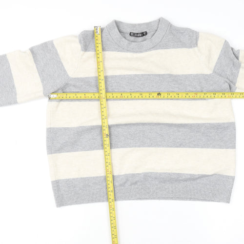 Dunnes Women’s Grey & Cream Striped Pullover Jumper Size L Wool Blend