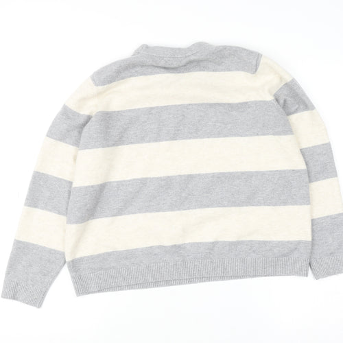 Dunnes Women’s Grey & Cream Striped Pullover Jumper Size L Wool Blend