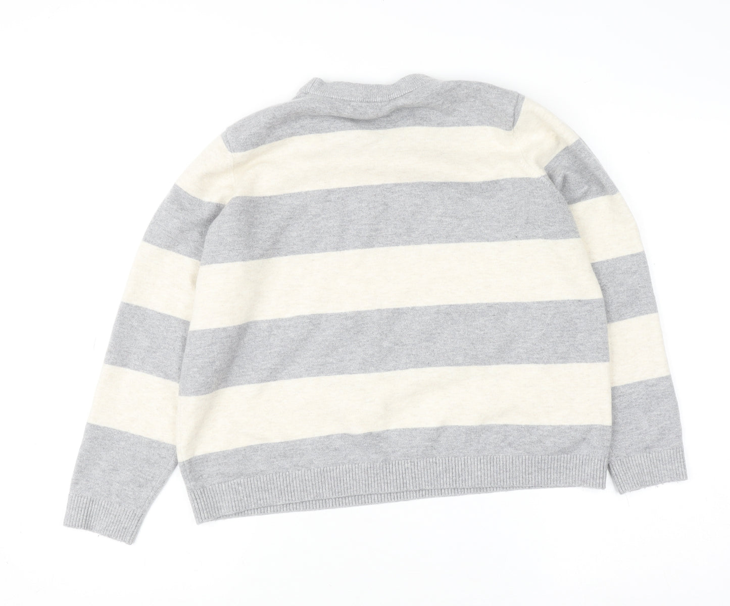 Dunnes Women’s Grey & Cream Striped Pullover Jumper Size L Wool Blend