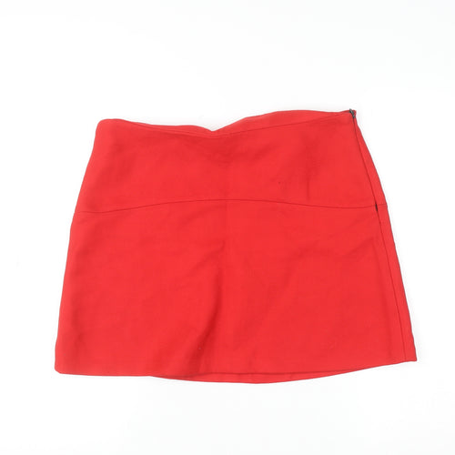 Zara Women Red Mini Skirt UK 14 Short Twill Casual