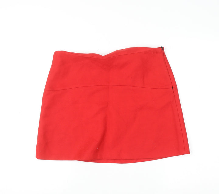 Zara Women Red Mini Skirt UK 14 Short Twill Casual