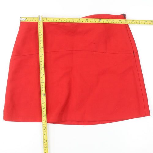 Zara Women Red Mini Skirt UK 14 Short Twill Casual