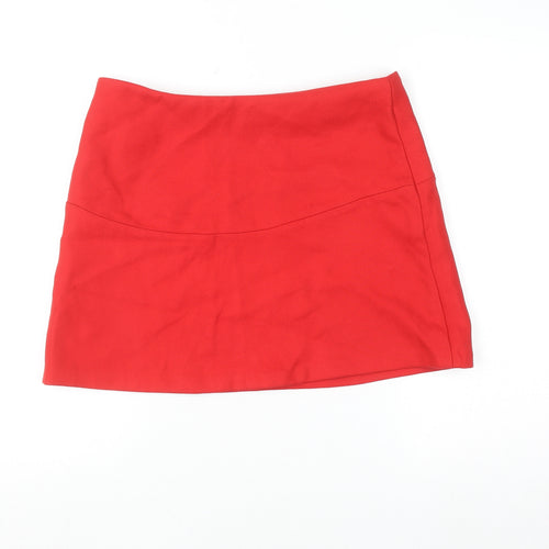 Zara Women Red Mini Skirt UK 14 Short Twill Casual