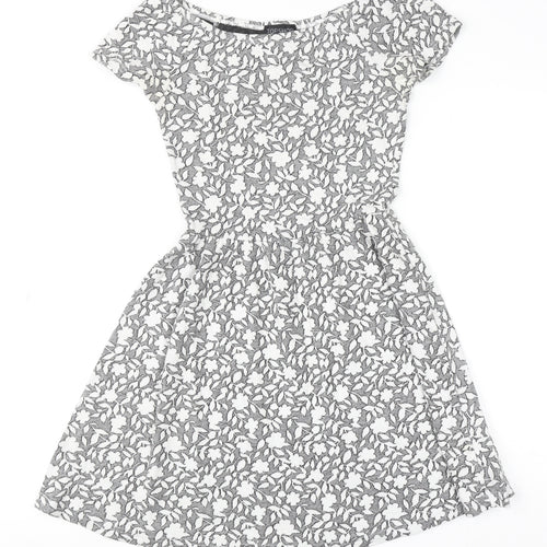 Topshop Women’s Grey Floral Skater Dress Size 8