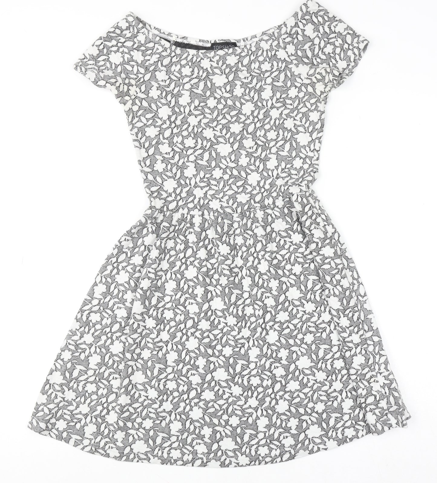 Topshop Women’s Grey Floral Skater Dress Size 8