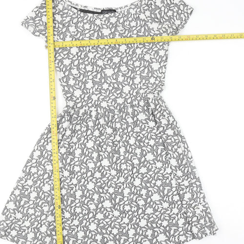 Topshop Women’s Grey Floral Skater Dress Size 8