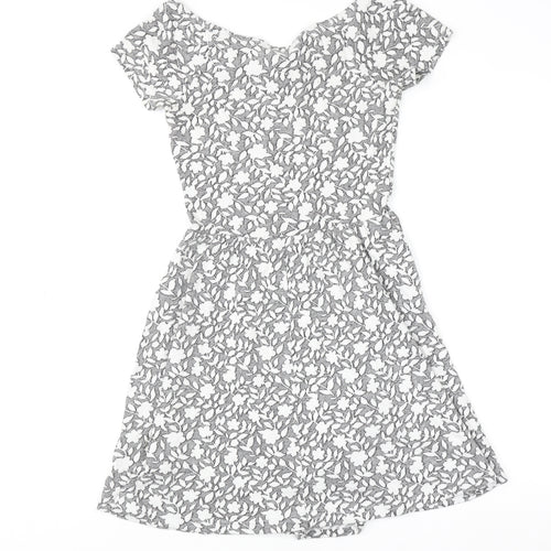 Topshop Women’s Grey Floral Skater Dress Size 8