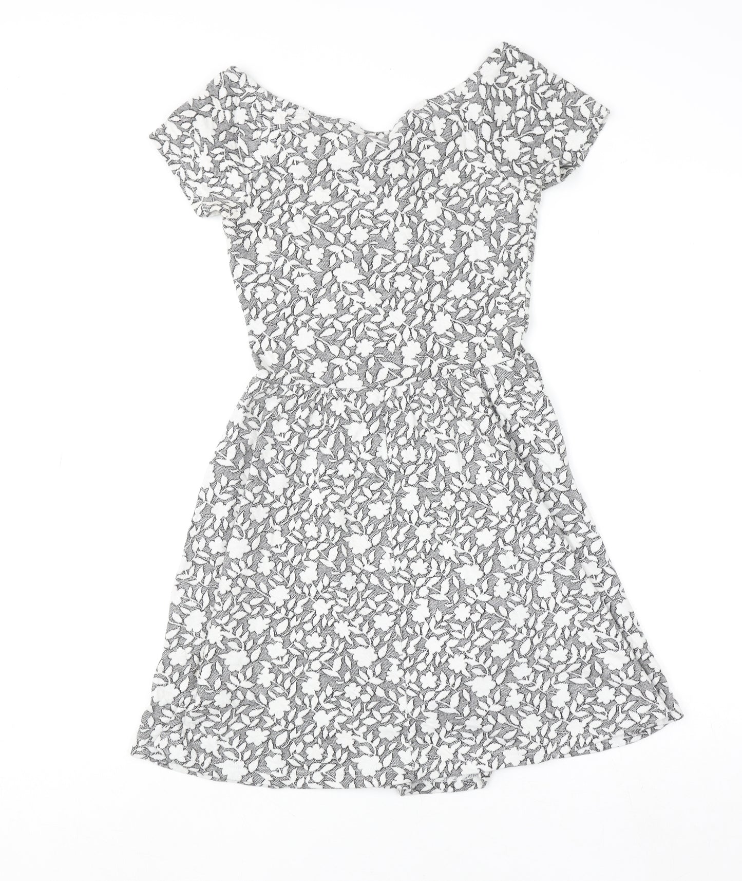 Topshop Women’s Grey Floral Skater Dress Size 8