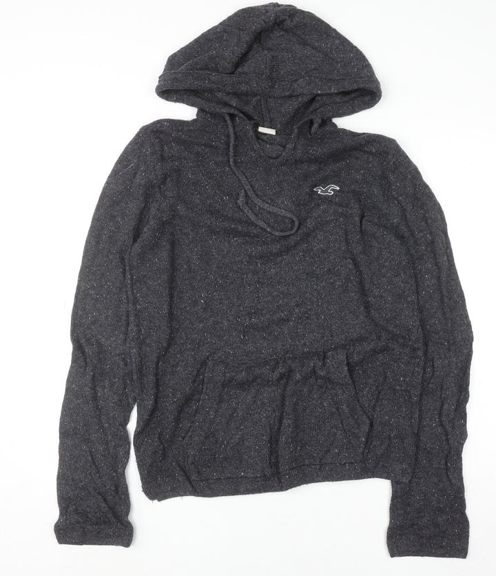 Hollister Men's Grey Hooded Knit Pullover Jumper Size M