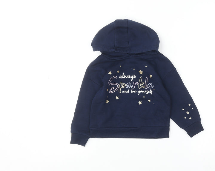 Primark Girls Blue Sparkle Hooded Pullover Jumper 18-24 Months