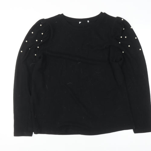 Savida Women Black Beaded Puff Sleeve Pullover Jumper Size 16