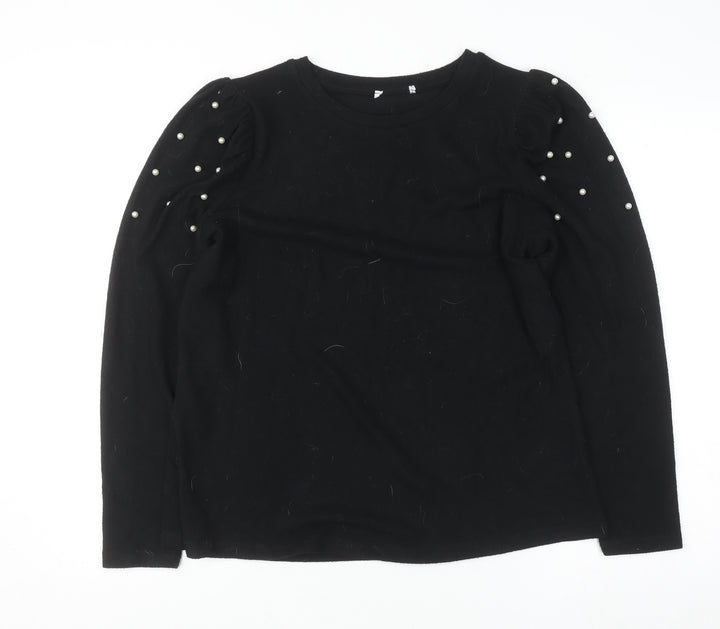 Savida Women Black Beaded Puff Sleeve Pullover Jumper Size 16