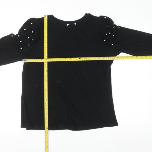 Savida Women Black Beaded Puff Sleeve Pullover Jumper Size 16