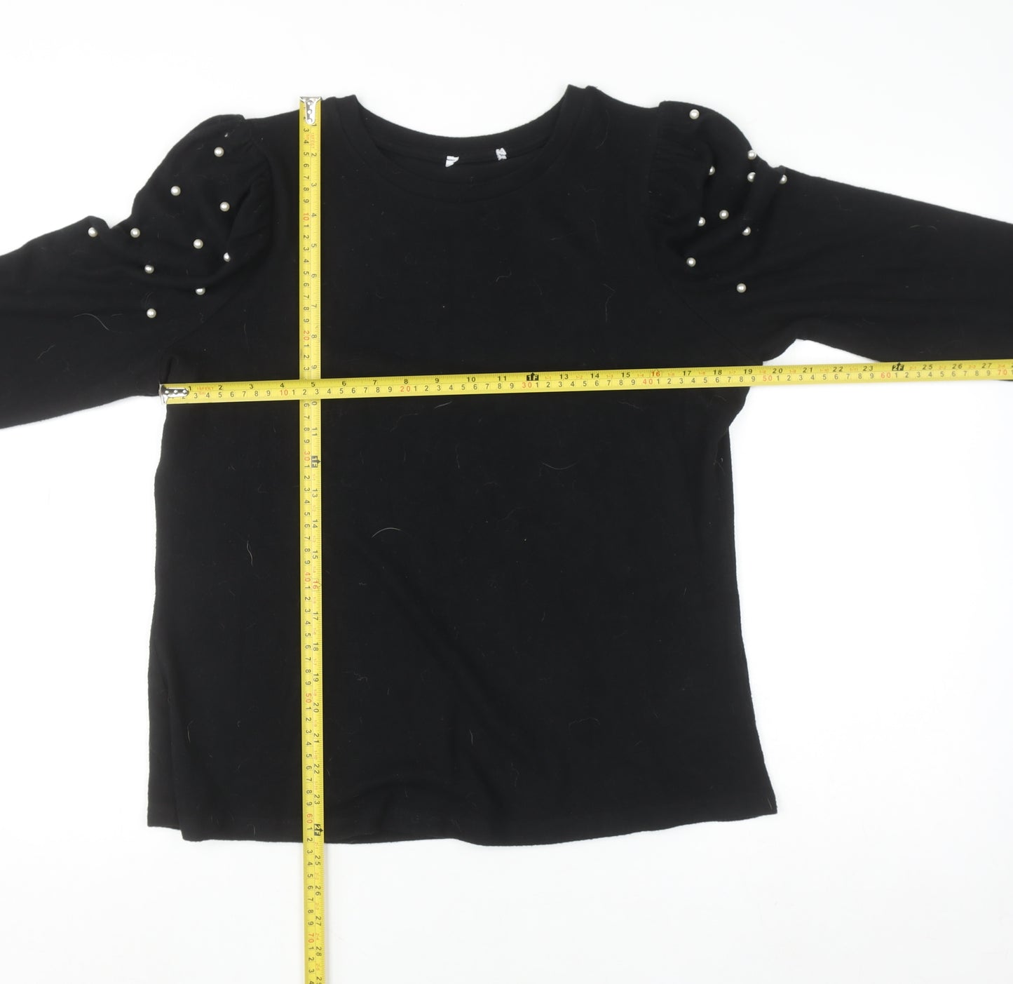 Savida Women Black Beaded Puff Sleeve Pullover Jumper Size 16