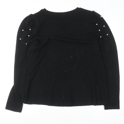 Savida Women Black Beaded Puff Sleeve Pullover Jumper Size 16