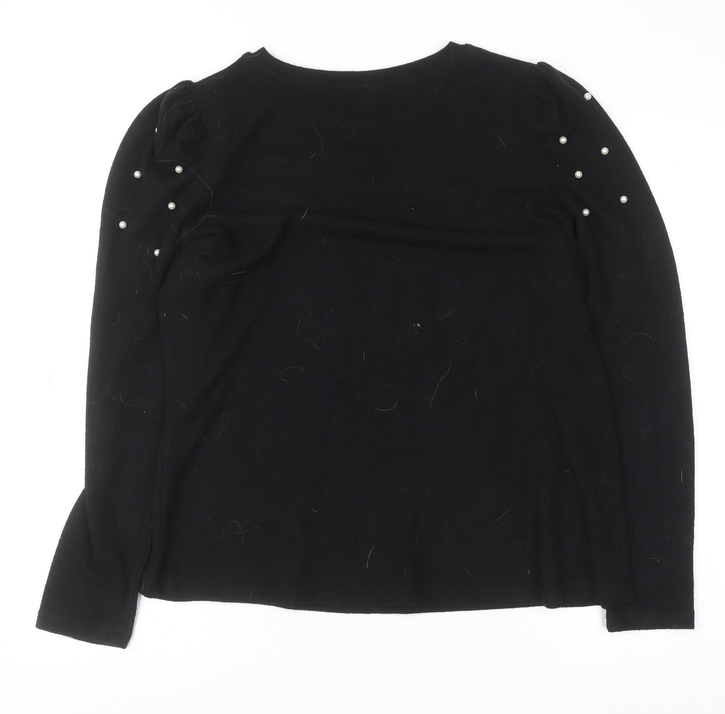 Savida Women Black Beaded Puff Sleeve Pullover Jumper Size 16