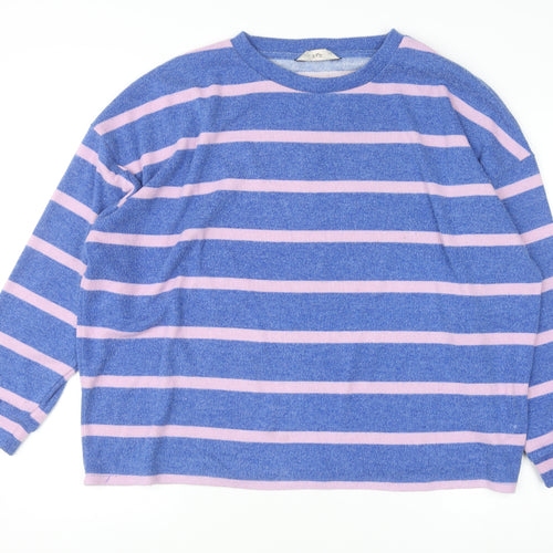 F&F Women Blue Pink Striped Crew Neck Long Sleeve Pullover Jumper Size L