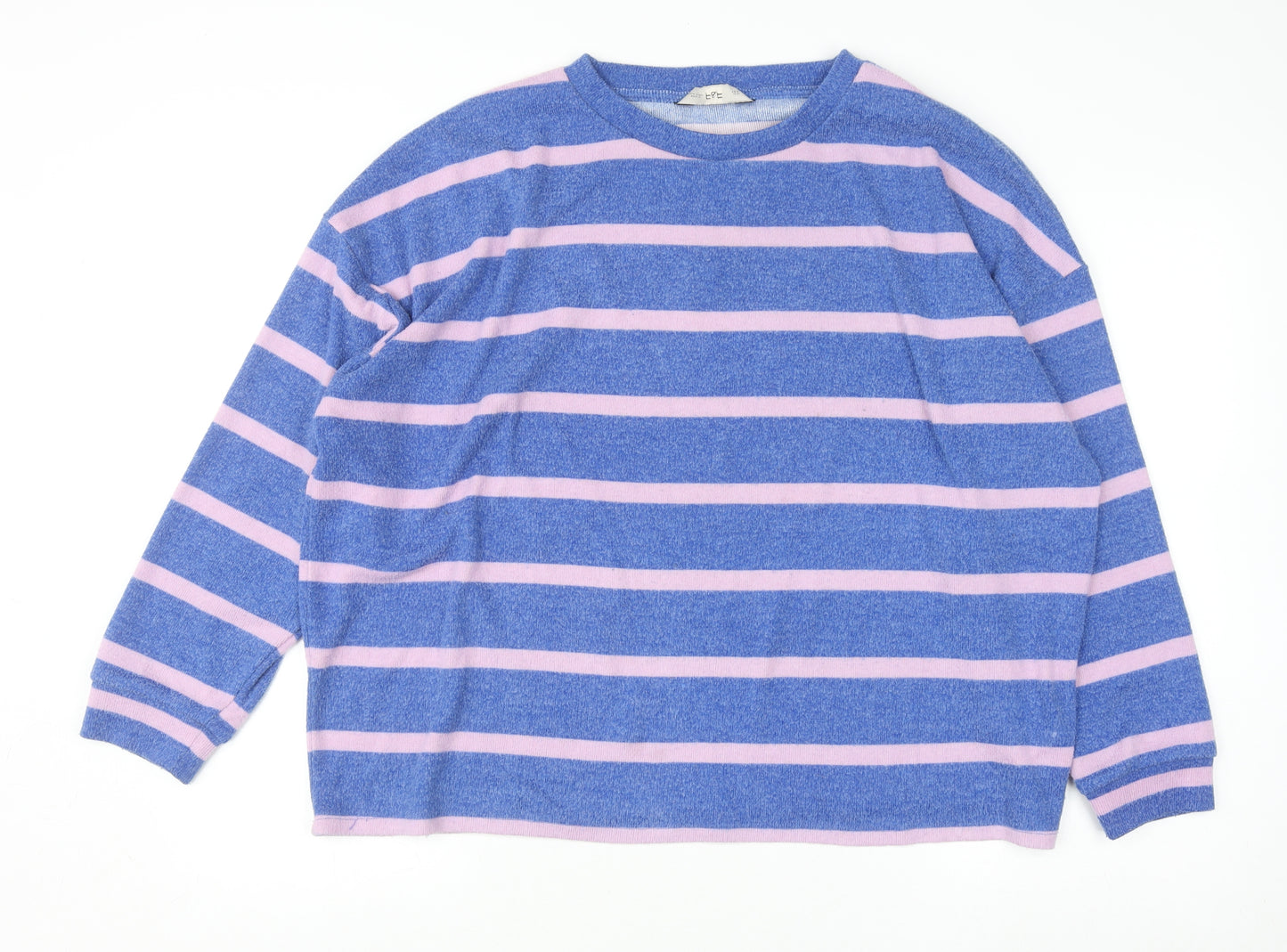 F&F Women Blue Pink Striped Crew Neck Long Sleeve Pullover Jumper Size L