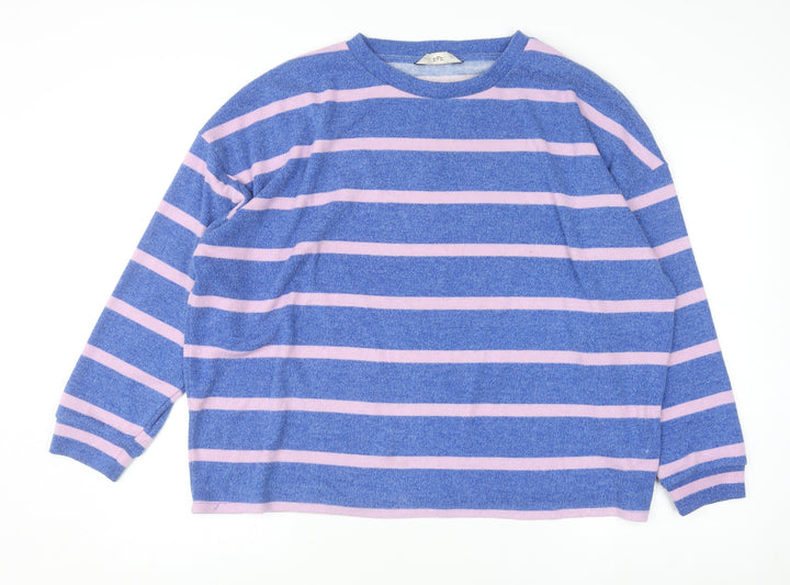 F&F Women Blue Pink Striped Crew Neck Long Sleeve Pullover Jumper Size L