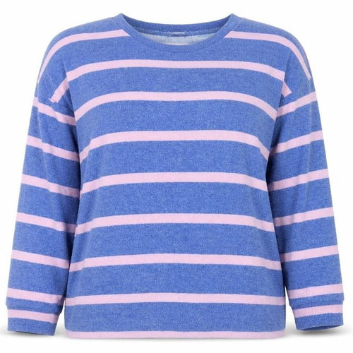 F&F Women Blue Pink Striped Crew Neck Long Sleeve Pullover Jumper Size L