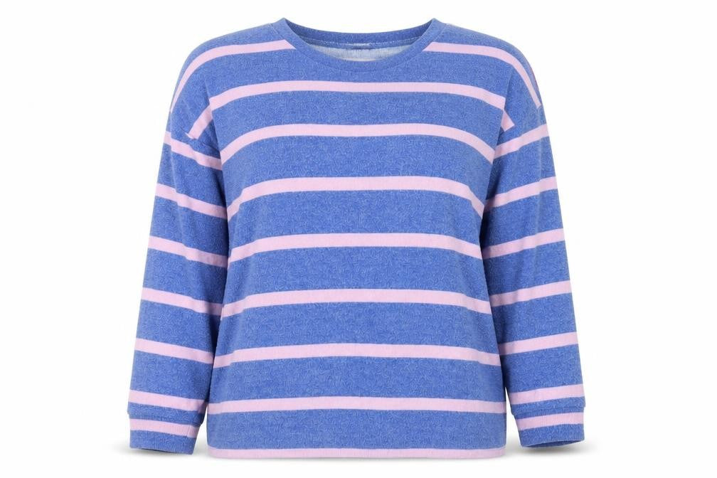 F&F Women Blue Pink Striped Crew Neck Long Sleeve Pullover Jumper Size L