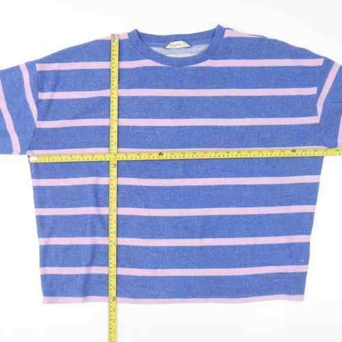 F&F Women Blue Pink Striped Crew Neck Long Sleeve Pullover Jumper Size L