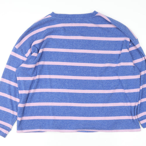 F&F Women Blue Pink Striped Crew Neck Long Sleeve Pullover Jumper Size L