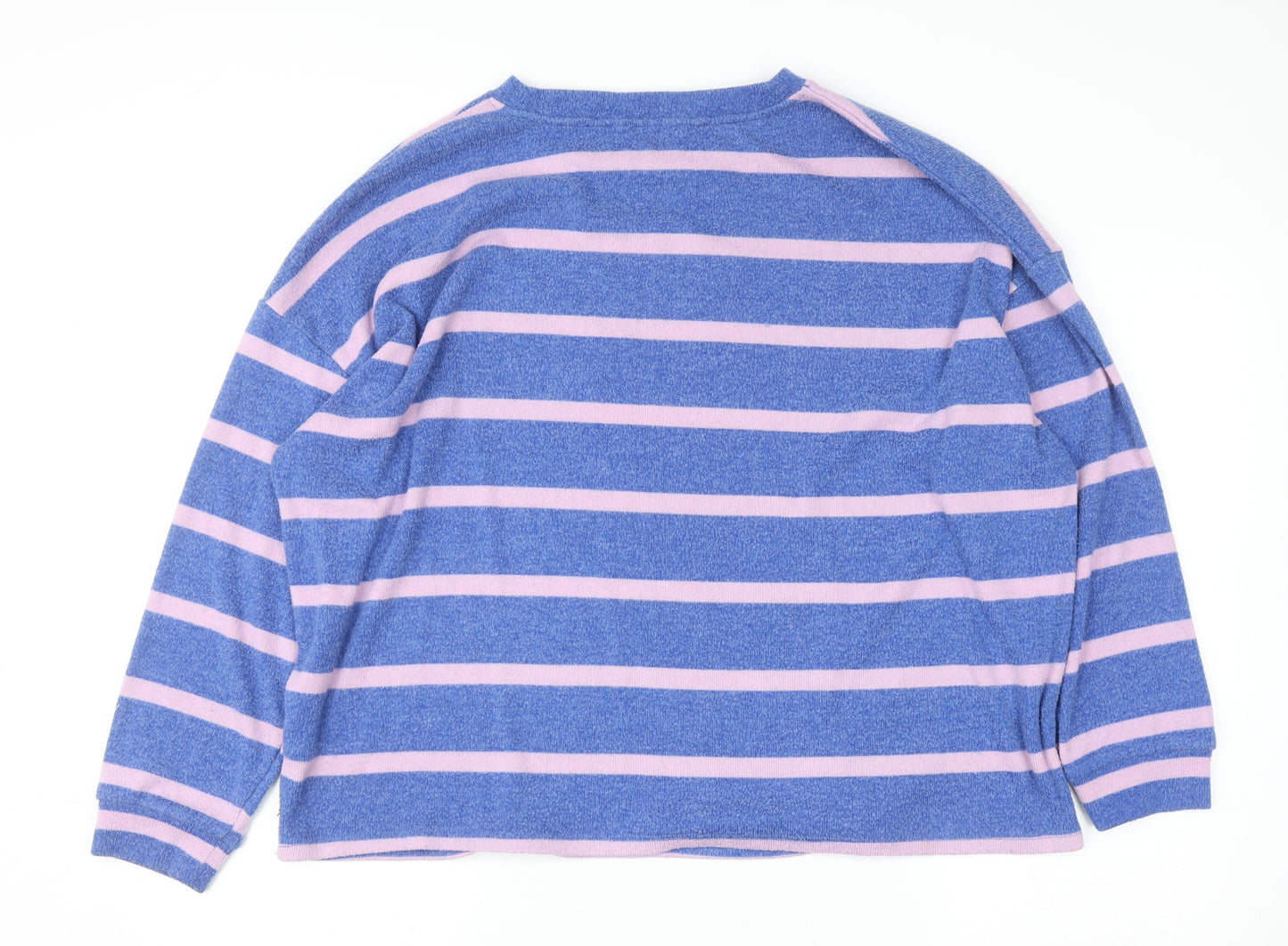 F&F Women Blue Pink Striped Crew Neck Long Sleeve Pullover Jumper Size L