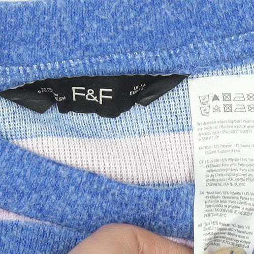 F&F Women Blue Pink Striped Crew Neck Long Sleeve Pullover Jumper Size L