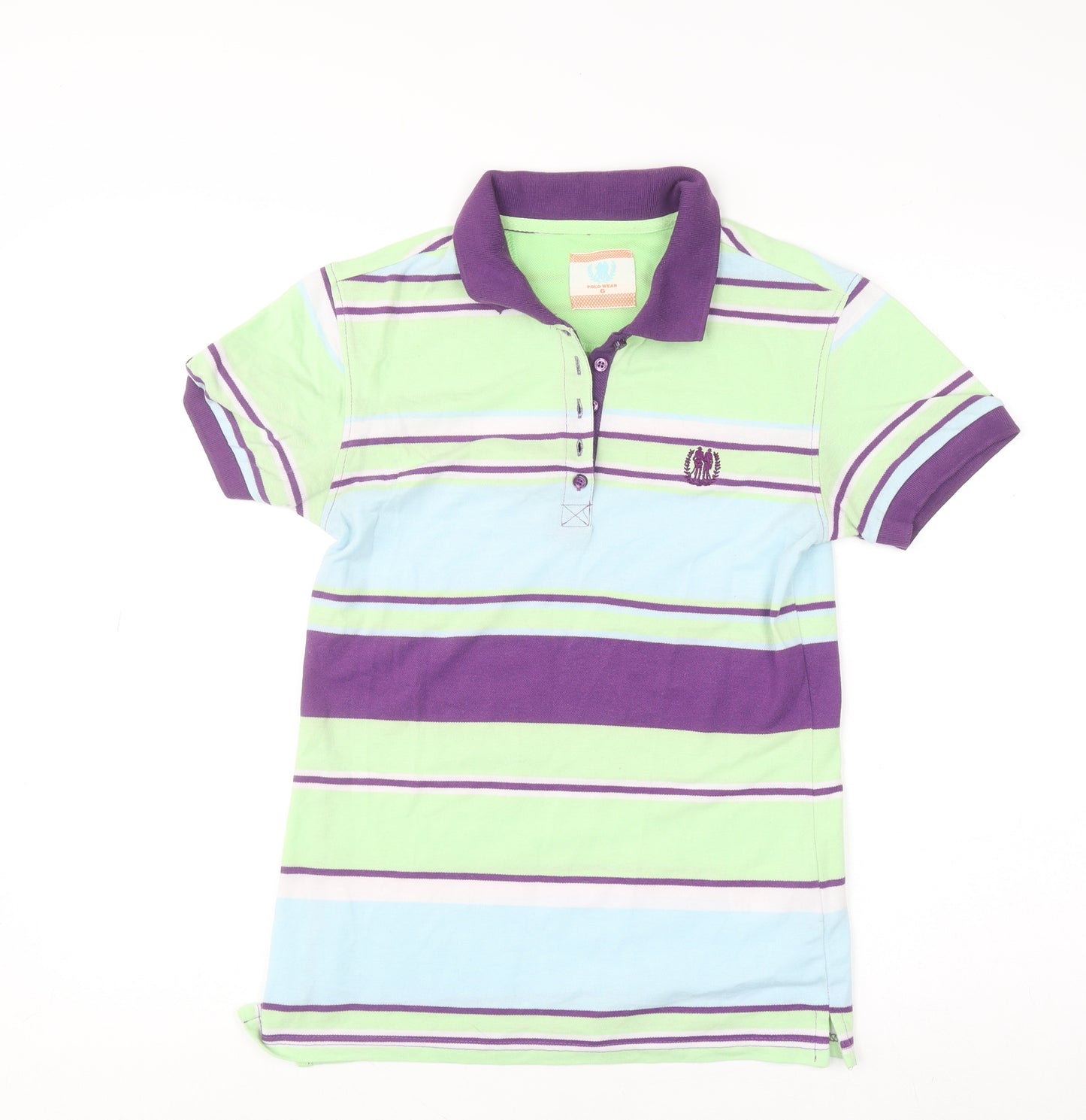 Polo Wear Girls Multicoloured Striped Polo Shirt Size L Cotton Blend