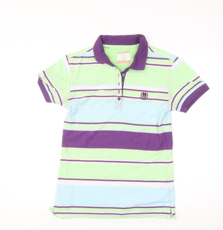 Polo Wear Girls Multicoloured Striped Polo Shirt Size L Cotton Blend