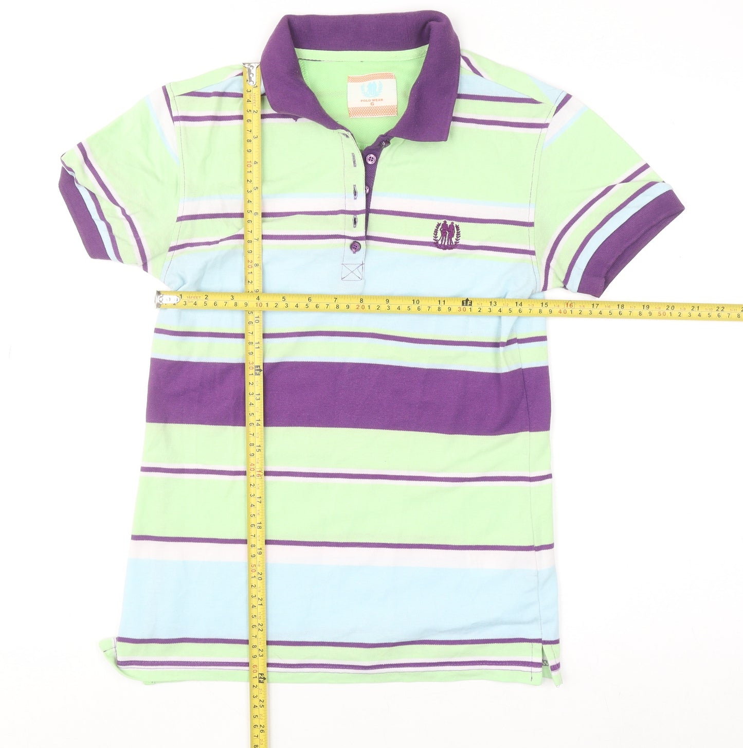 Polo Wear Girls Multicoloured Striped Polo Shirt Size L Cotton Blend