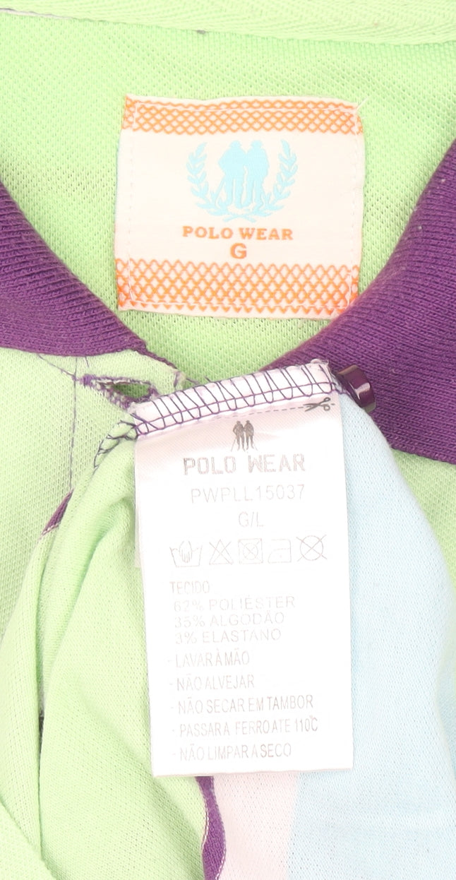 Polo Wear Girls Multicoloured Striped Polo Shirt Size L Cotton Blend