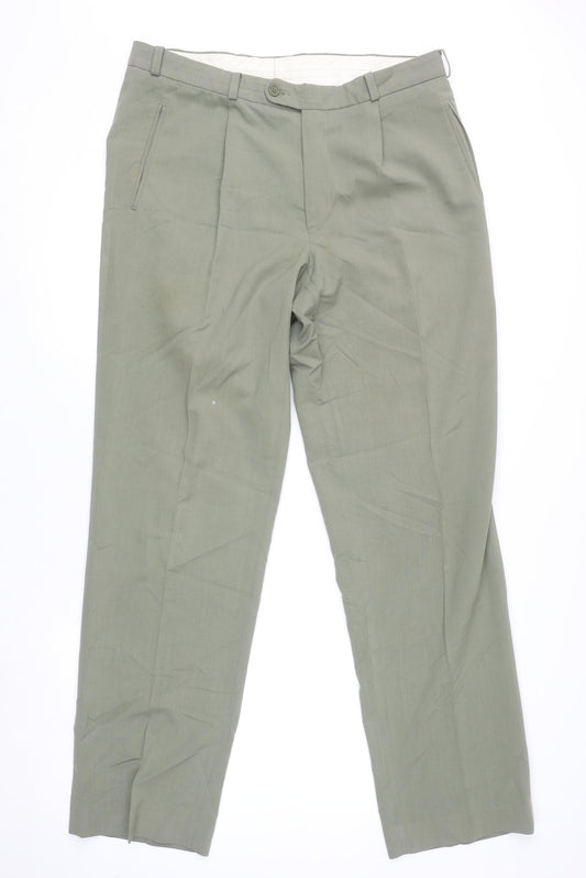 Robbie Men's Green Regular Fit Dress Pants Trousers 36L