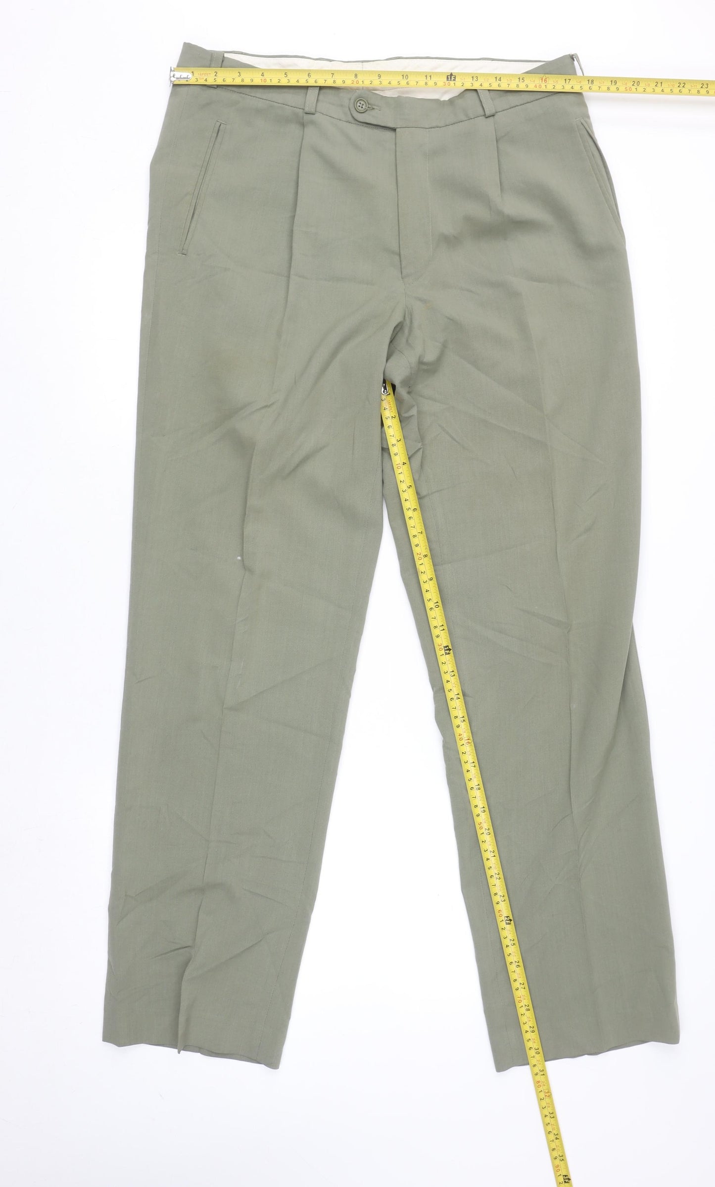 Robbie Men's Green Regular Fit Dress Pants Trousers 36L