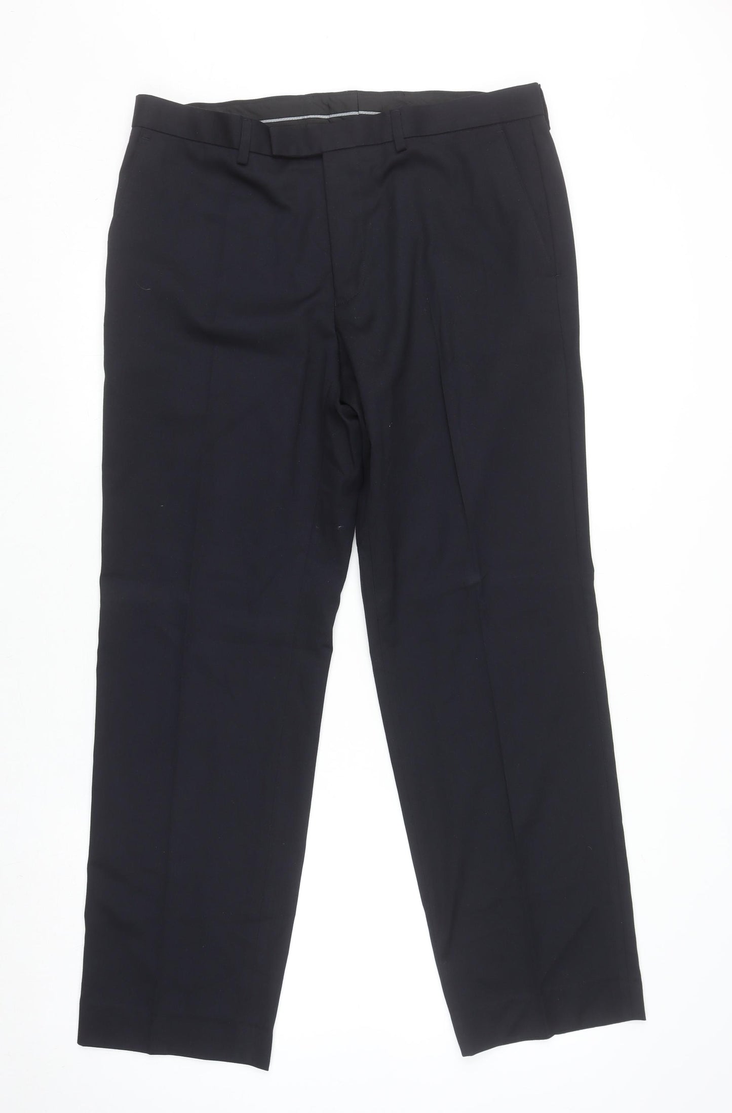 Marks and Spencer Men Navy Tailored Fit Dress Trousers 34W 33L