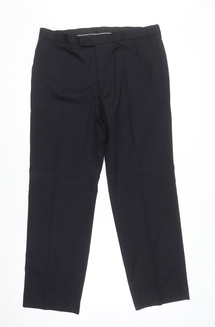 Marks and Spencer Men Navy Tailored Fit Dress Trousers 34W 33L