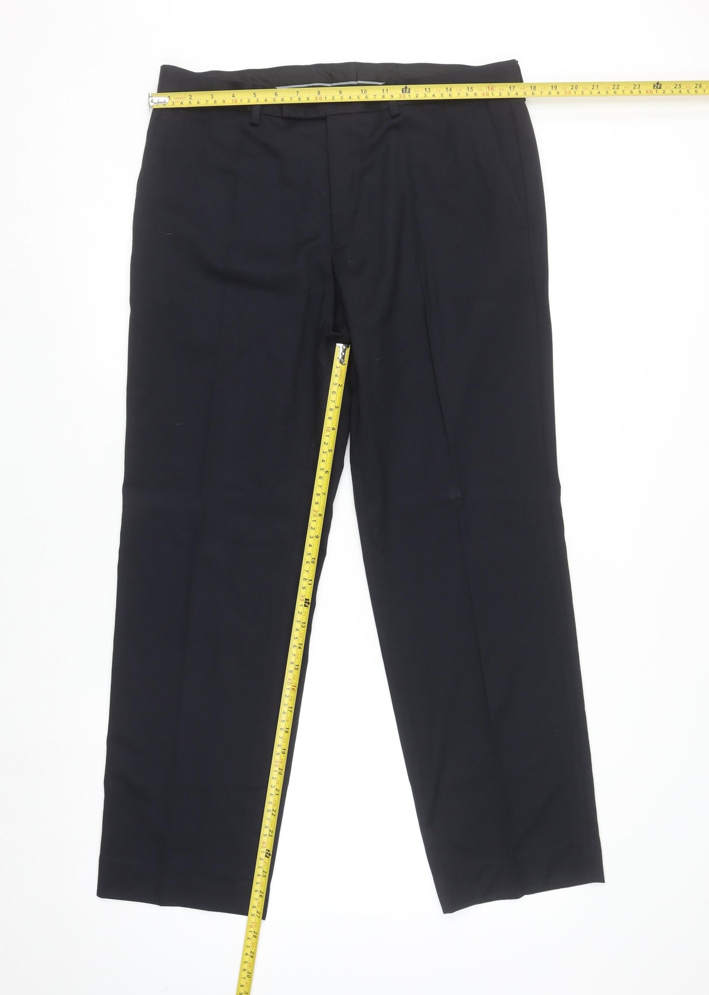 Marks and Spencer Men Navy Tailored Fit Dress Trousers 34W 33L