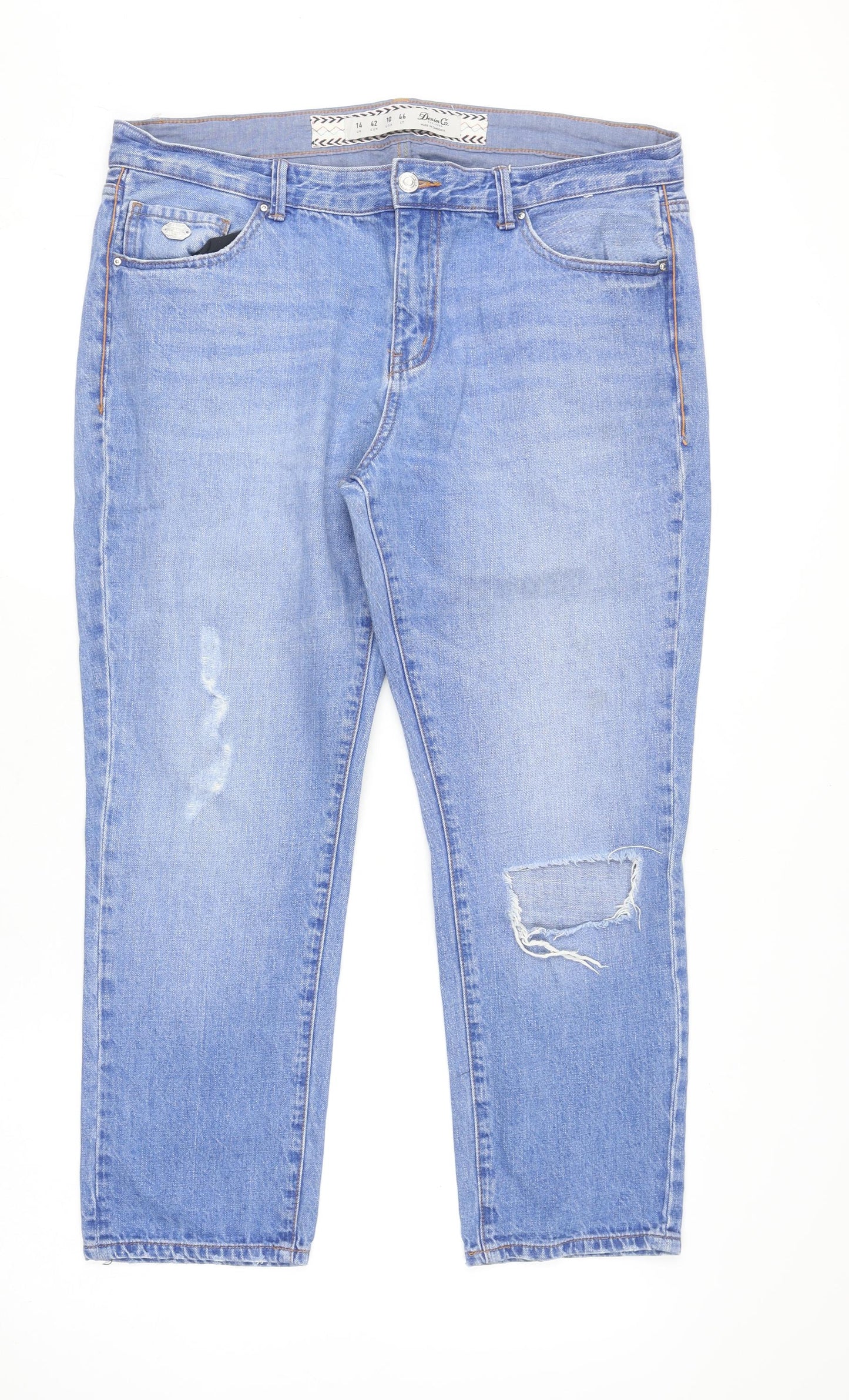 Denim Co Womens Blue Size 14 Relaxed Distressed Boyfriend Jeans