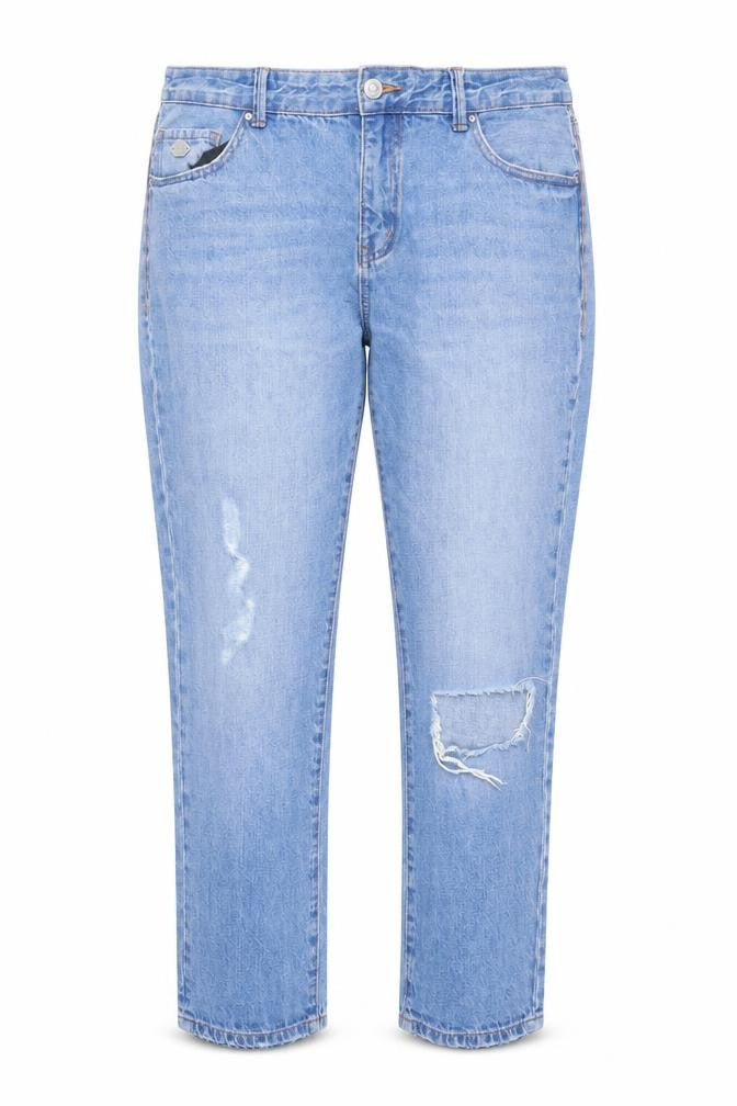 Front view of Denim Co women’s blue, size UK 14, relaxed distressed boyfriend jeans