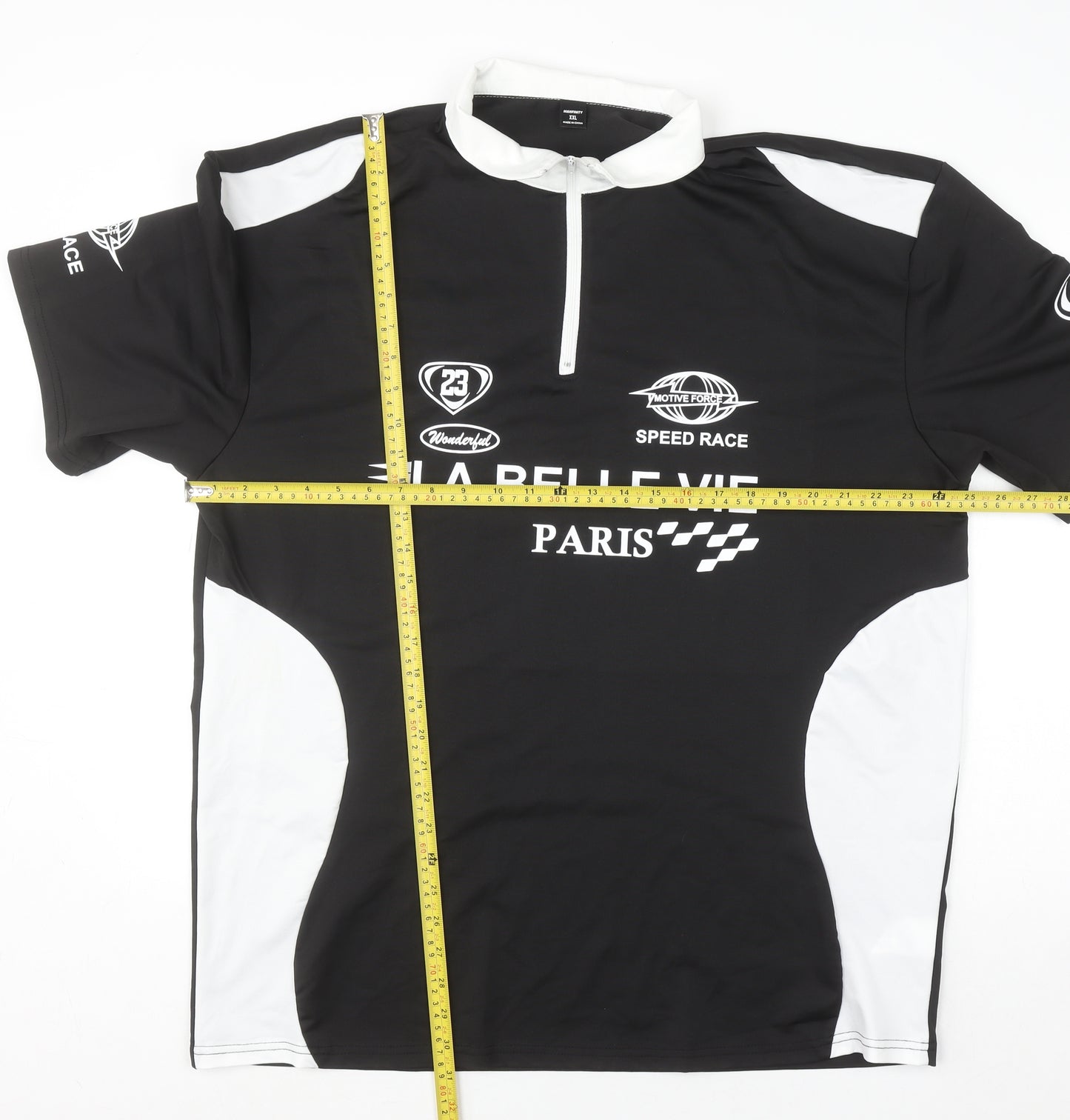 Manfinity Men’s Black 2XL Racing Collared Half Zip T-Shirt