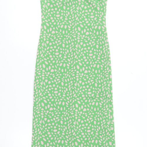 ZARA Women Green Geometric Slip Midi Dress Size 8