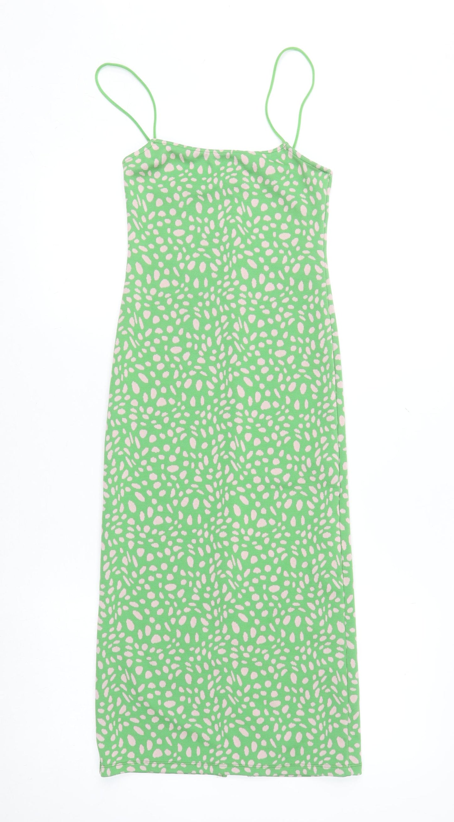 ZARA Women Green Geometric Slip Midi Dress Size 8