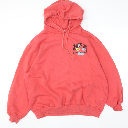 Bershka Men Red Graphic Pullover Hoodie Size S Retro Style