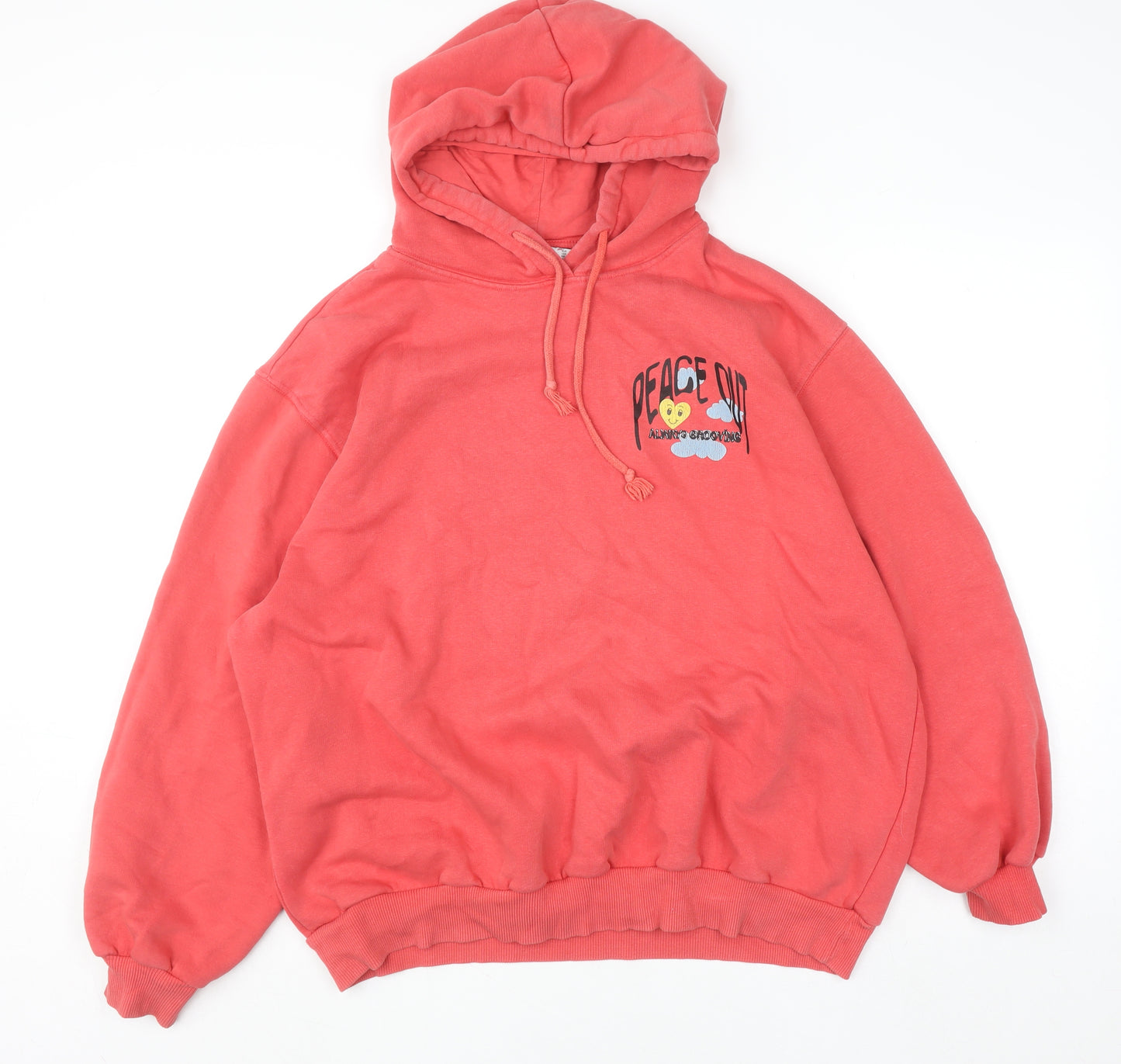 Bershka Men Red Graphic Pullover Hoodie Size S Retro Style