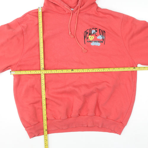 Bershka Men Red Graphic Pullover Hoodie Size S Retro Style
