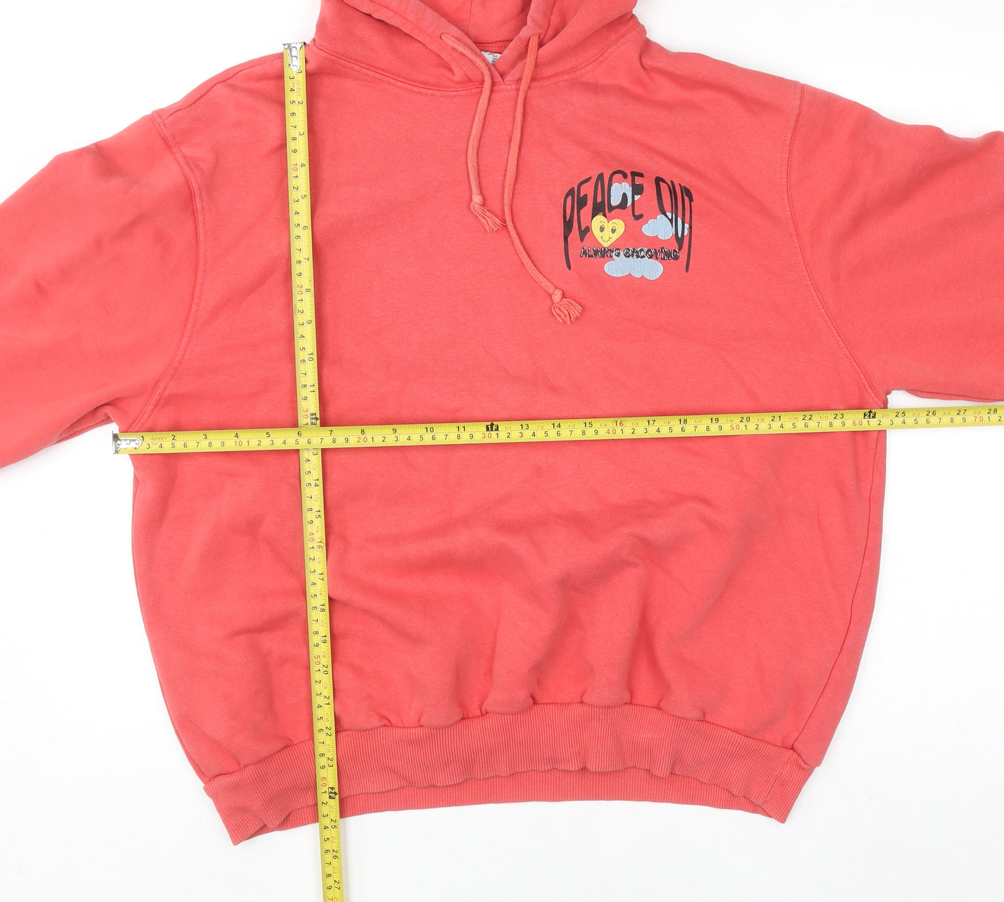 Bershka Men Red Graphic Pullover Hoodie Size S Retro Style